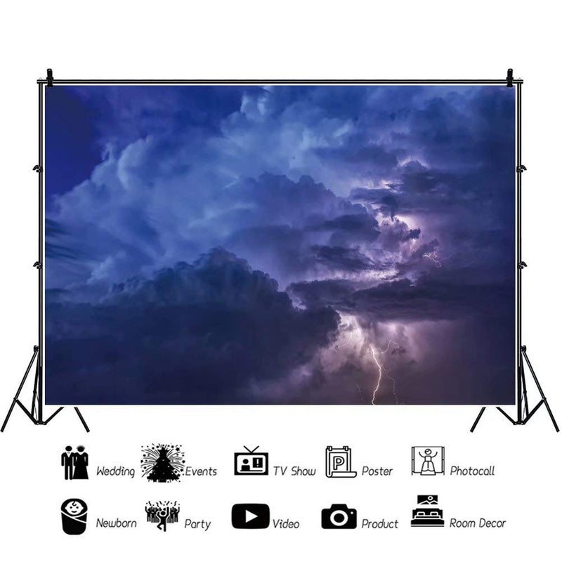 DASHAN 10x6.5ft Night Lightning Stormy Clouds Backdrop Thunder-Storm Rainstorm Background for Photography Abstract Natural Scenery Kids Children Boy Birthday Party Artistic Portrait Photo Props - Image 3